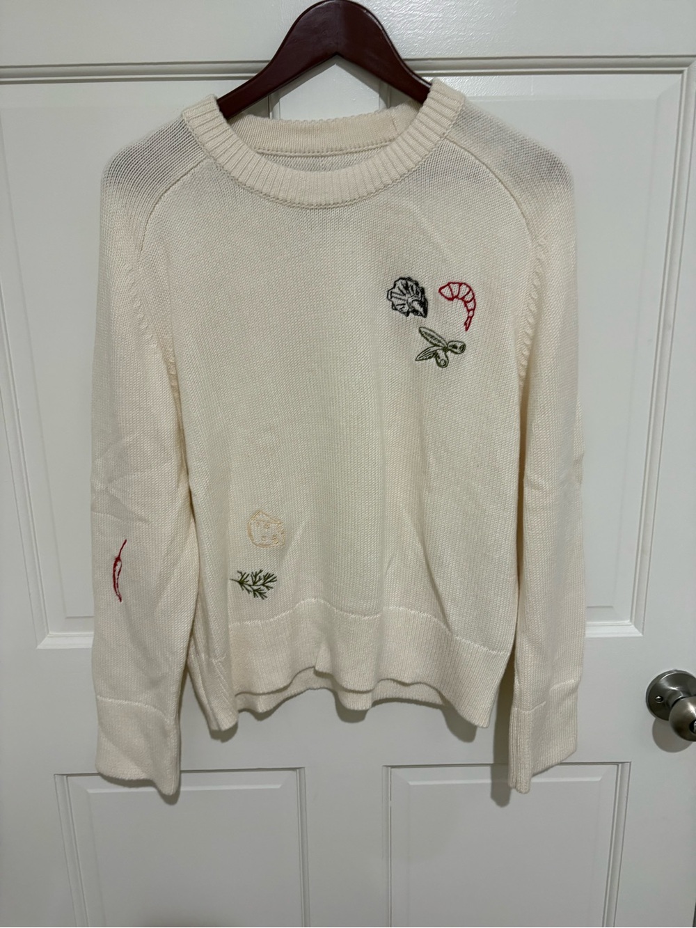 Abercrombie & Fitch Cream Crewneck Sweater with Embroidered Accents